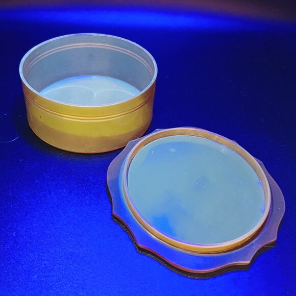 Vintage Amber Celluloid Vanity Powder Trinket Box Butterscotch Scalloped Edge - Picture 8 of 10